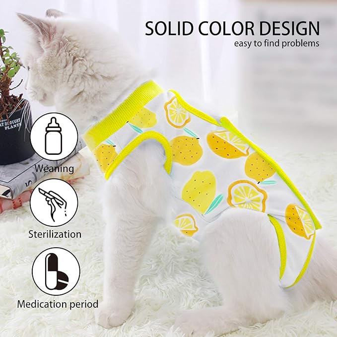 Cat Professional Surgical Recovery Suit,E-Collar Alternative for Cats Dogs,After Surgery Wear, Pajama Suit,Home Indoor Pets Clothing (L (8.5-11 Ibs), Lemon)