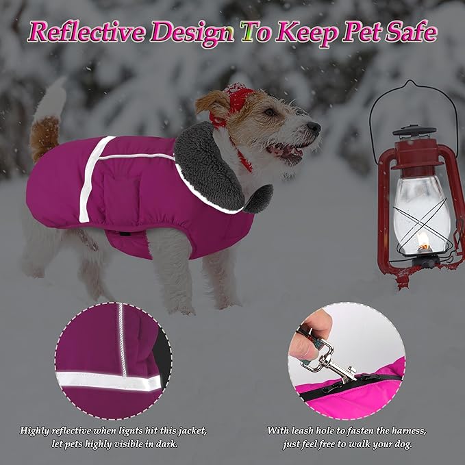 Dogcheer Warm Dog Coat, Christmas Dog Jacket Waterproof Puppy Winter Coat with Buckles, Reflective Adjustable Pet Snow Jacket Turtleneck Fleece Sweater for Small Medium Large Dogs - Pink, S