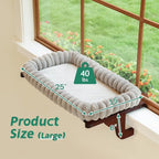 Zakkart SnugCloud Cat Window Perch with 4-Sided Bolster - Orthopedic Cat Hammock for Window Sill - Solid Hardwood & Metal Frame - Window Seat for Pets (Dark Stained Wood w/Gray Bed, Large)