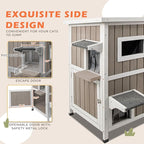 36.1" L Outdoor Cat House,2 Story Wooden Outdoor Cat Shelter with 3 Escape Doors,Weatherproof Fir Wood Feral Cat House with 2 Big Rest Rooms & Openable Asphalt Roof for 2-3 Cats