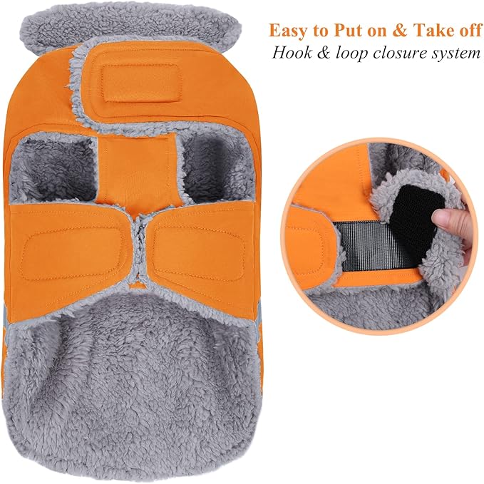 VIVAGLORY Frostfit Dog Coat, Dog Jacket for Winter & Cold Weather, Warm Fluffy Fleece Lined Water Resistant Reflective for Puppy, Coat with Velcro Fastening & Leash Hole, XS, Orange