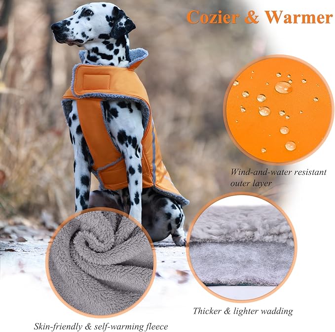 VIVAGLORY Frostfit Dog Coat, Dog Jacket for Winter & Cold Weather, Warm Fluffy Fleece Lined Water Resistant Reflective for Puppy, Coat with Velcro Fastening & Leash Hole, XXS, Orange