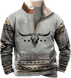HOTYD Aztec Cowboy Mens Hoodie Vintage Graphic Western Hoodies Casual Long Sleeve 1/4 Zip Pullover Mens Country Jacket