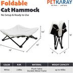 PETKARAY Foldable Elevated Cat Bed, Fluffy Kitty Lounge Furniture with Metal Frame, Raised Cat Hammock Chair for Indoor Cats
