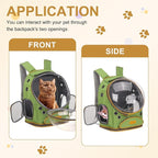 Pet Backpack Carrier, Portable and Ventilated, Oxford Cloth, Dog Cat Travel Bag with Transparent Cover 12.6", (Green, 1 Pcs), Intended for Hiking/Camping/Traveling