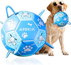 Size 3 Blue Dog Soccer Ball with Straps Eye-Catching Bone and Paw Print Design, Ultra-Durable Training Ball for Pets Interactive Outdoor Dog Toy, Perfect for Medium & Large Puppies