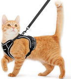 Cat Harness and Leash for Walking Escape Proof Soft Adjustable Cat Leash Breathable Comfortable Vest Easy to Wear Kitten Harness for Outdoor Travel Black XS