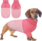Queenmore Pullover Large Dog Sweater,Classic Turtleneck Warm Dogs Sweater with Leash Hole for Dog Girls Boys,Winter Knitwear Clothes for Dachshund,Corgi,French Bulldog(Pink,L)
