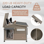 Outdoor Dog House, Weatherproof Wooden Kennel for Medium Dogs, Large Wooden Dog House with Chew-Proof Iron Frame, Removable Floor (Grey, 43.5" D x 29.5" W x 33.5" H) (Grey, 34" D x 22" W x 26.5" H)