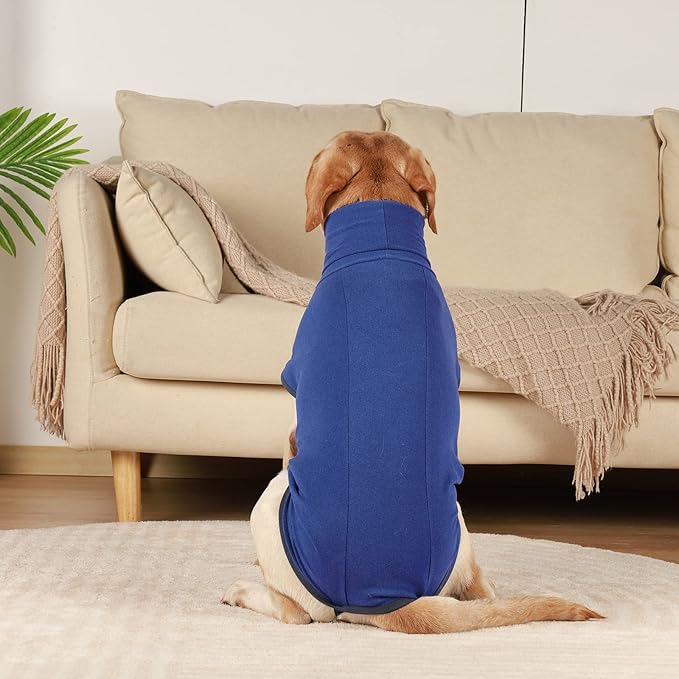 ROZKITCH Dog Fleece Pullover Pajamas with Leash Hole, Pet Windproof Warm Cold Weather Jacket Vest Cozy Jumpsuit Apparel Outfit Clothes for Walking Hiking Travel Sleep Blue XL