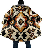 Mens Aztec Print Hoodie Heavyweight Cotton Fleece Jacket Zip Up Warm Long Sleeve Hooded Winter Midi Coat