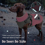 IECOii Dog Winter Coat with Harness Built in, Waterproof Windproof Dog Coats for Large Dogs, Thermal Fleece Cold Weather Jackets with Zip, Outdoor Warm Snow Jacket Reflective, Pink, XXXL