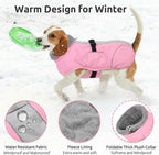 Queenmore Dog Jackets for Large Dogs, Fleece Dog Coats, Windproof Winter Large Breeds Jacket Winter, Reflective Pet Jackets, Pink, XXXL