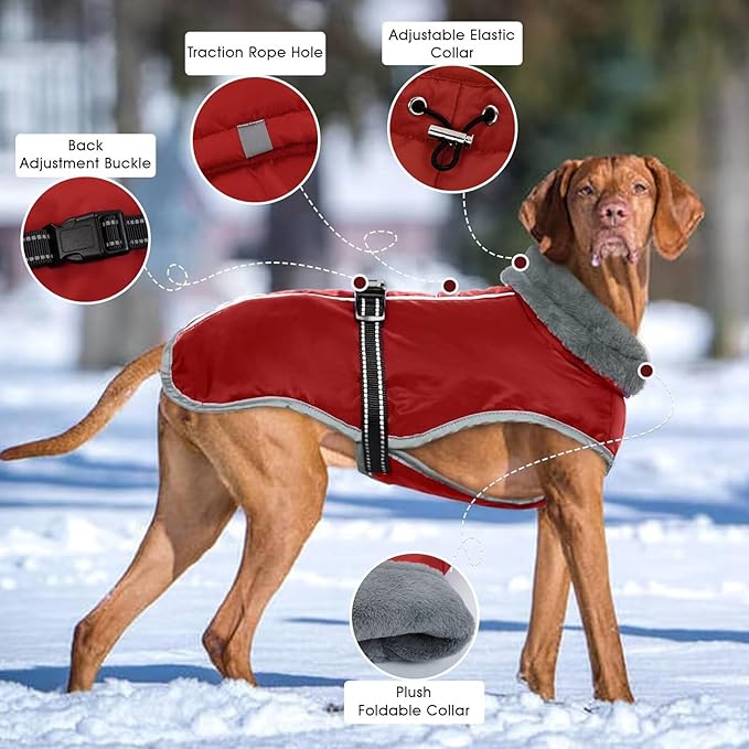 Dog Coat for Large Dogs,XL Dog Winter Jacket,Warm Turtleneck Dogs Coat with Reflective,Pet Vest Water-Resistant Doggy Snowsuit Snow Jacket,Winter Waterproof Windproof Pet Vest Coats,Red,XL