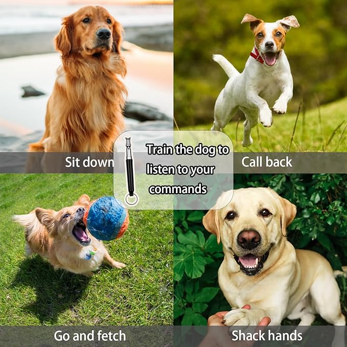 2 Pcs Dog Ttraining Whistles，Black and White，Adjustable Silent Dog Whistle，with Lanyard