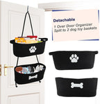 2-Tier Dog Baskets,Over Door Hanging Oganizer for Pet Stuff with Metal Hooks,Cotton Rope Wall-Mounted Storage Organizer for Dog Leash/Harness/Small Toys/Trash bag - Black