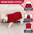 2 Pack Dog Sweaters for Medium Dogs Turtleneck Pullover Cable Knit Stretch Clothes French Bulldog Dachshund Boston Terrier Corgi Beagle Pug Boy Girl Pets Winter Clothes (L, Red & Green)