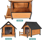 Dog House with Heating Pad, Weatherproof Outdoor Kennel for Large Dogs, Chew-Resistant Iron Frame & Asphalt Roof (Wood, XL)