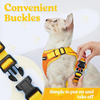 rabbitgoo Cat Harness and Leash Set, Escape Proof Soft Adjustable Vest Harnesses for Outdoor Walking, Easy Control Breathable Kitten Jacket with Reflective Strips, Orange & Yellow, M