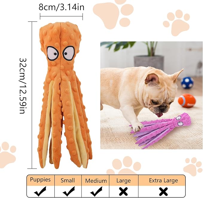 Dog Squeaky Toys Octopus, No Stuffing Plush Toys, Squeaky Octopus Dog Toy - Durable Plush for Puppies, Interactive Dogs Toys for Aggressive Chewers (Green+Orange)