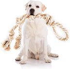 PetiFine Dog Rope Toys for Aggressive Chewers - Large, Tough Indestructible Natural Cotton Rope Toy with 3 Big Knots and a Handle for Tug of War