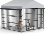 6.6 x 6.6 x 6.4 ft Outdoor Dog Kennels - Outside Dog Run Kennel with Waterproof Roof, Heavy Duty Outdoor Dog Enclosure with Rotating Feeding Bowls