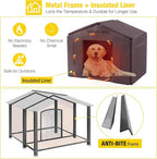 Aivituvin Dog House Outdoor with Metal Frame, Insulated Dog Kennel Outside for Large Breed, 41.5" Weatherproof Large Dog Shelter with Insulated Liner, Brown (41.38" D x 41.54" W x 34.05" H)