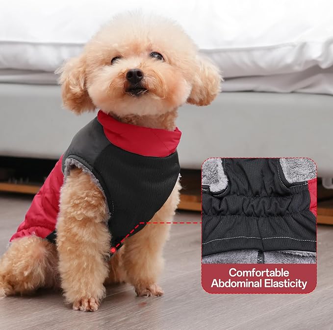 Warm Fleece Dog Coats for Medium Dogs,D-Rings Waterproof Puppy Jacket for Cold Winter,Red L
