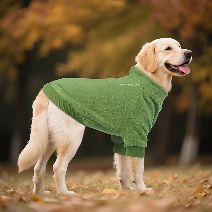 BRKURLEG Dog Sweater Warm Soft Fleece Dogs Sweaters, Turtleneck Sweatshirt for Small Medium Large Dogs, Dog Winter Coat, Christmas Pet Jacket with Zipper Cold Weather Coat (Green, XXXL)