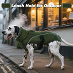 DENTRUN Extra Large Warm Dog Jacket - Windproof Water Repellent Reflective Coat, Adjustable Plush Turtleneck, Easy Wear Fleece Lined Cold Weather Vest for Great Dane, Army Green, XXXL