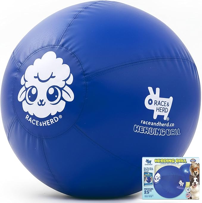 Race&Herd 25" Original XXL Herding Ball for Dogs - Giant Herding Dog Ball Australian Shepherds, Herding Toys, Dog Training Toy for Medium Breeds, Dog Toy for Outdoor Play (for Medium Dogs, Blue)