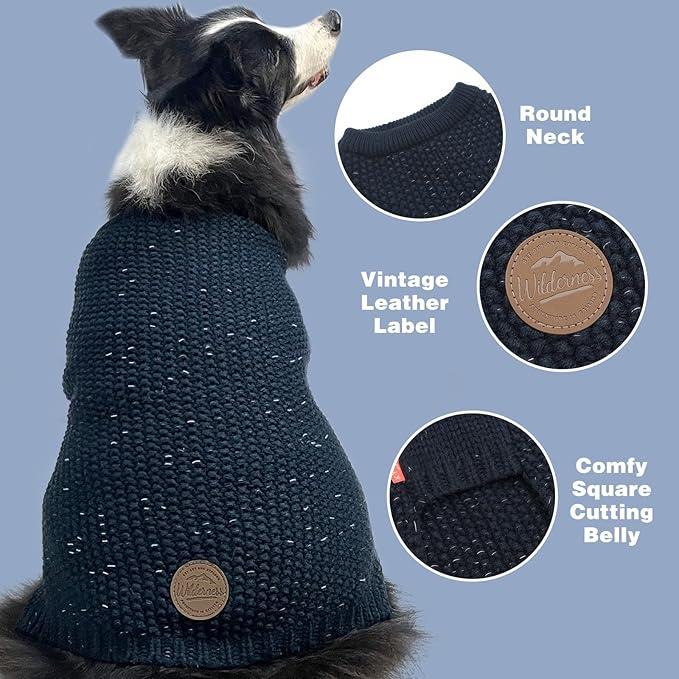 KYEESE Dog Sweater for Large Dogs with Leash Hole Warm Pullover with Reflective Yarn Male Thick Stretchy Knitwear Winter Soft Pet Coat boy for Cold Weather Comfy Dog Sweaters, Navy Blue, XXX-Large