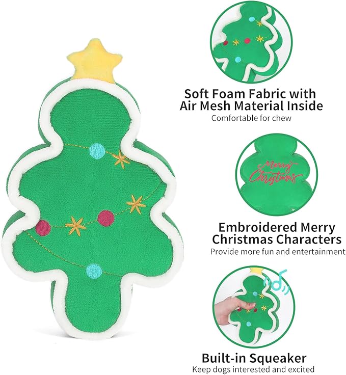 DODODOLA Dog Toys Squeaky Christmas Tree Gift Plush Dog Toys Stuffed Dog Toys with Crinkle Paper for Large Dogs Medium Puppy