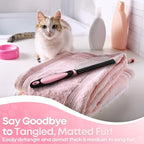 Flexzion Dog Comb - Pet Cat Grooming Trimmer Brush Stainless Steel Blade for Small Animal Puppy Matted Tangles Hair Cutting Removing Tool with Rounded Teeth Needle Soft Grip Handle (Pink)