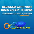 Nerf Dog Toy Gift Set, 3-Piece Set of Outdoor Dog Toys for Tug and Fetch, Includes Classic Squeak Football, 3-Ring Tug and Nitro Blitz Squeak Football