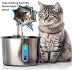 Cat Water Fountain, 74oz/2.2L Cat Fountain for Drinking - Pet Water Fountain Stainless Steel for Cats Inside - Quiet Water Bowl Dispenser - Kitty Drinking Fountains - 8 Filters + 8 Sponges