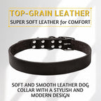 Adityna - Black Leather Dog Collar for Large Dogs - Classic Style, Soft and Strong, Heavy-Duty Top-Grain Leather Collar for Walking, Training, Hiking, and Running (L - Neck: 19-24 inches, Black)