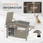 Outdoor Dog House, Weatherproof Wooden Kennel for Medium Dogs, Large Wooden Dog House with Chew-Proof Iron Frame, Removable Floor (Grey, 43.5" D x 29.5" W x 33.5" H) (Grey, 34" D x 22" W x 26.5" H)