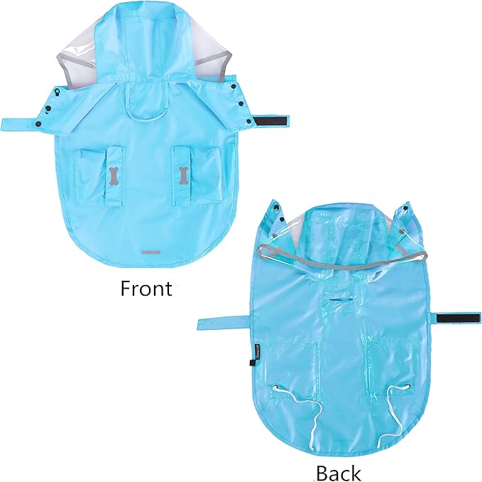 Dog Waterproof Raincoat with Poncho Hoodie, High Reflective Adjustable Yellow Pet Rain Jacket with Leash Hole for Small Medium and Large Dogs (Blue, X-Large)