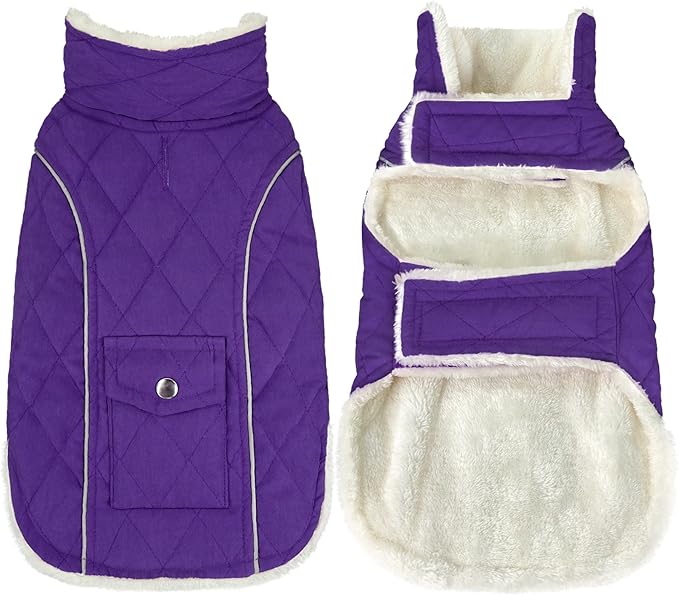 Malier Dog Winter Coat, Windproof Dog Cold Weather Coats with Real Pocket, Winter Extra Warm Pet Coat Fleece Jacket Reflective Clothes for Small Medium Large Dogs and Puppy (Purple, Small)