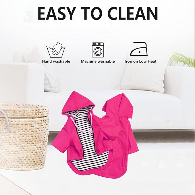 Dog Raincoat rain Jacket Raincoat Dogs Waterproof Small Medium Breeds Zip Closure Storage Pocket Harness Hole Pink XS