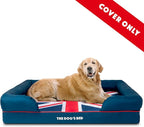 Replacement Outer Cover ONLY (Outer Cover ONLY - NO Bed, NO Waterproof Inner) for The Dog's Bed, Washable Oxford Fabric, Extra Large (Blue with Red Piping UK Flag Embroidery & Centre Flag)