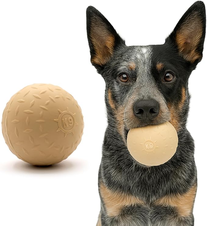 Monster K9 Indestructible Natural Series Dog Ball - Backed for Life - No Color Additives, Minimal Fillers, Safe Non-Toxic - Durable Toy for Aggressive Chewers - USA Made - 2.8” Solid(Tennis Ball Size)