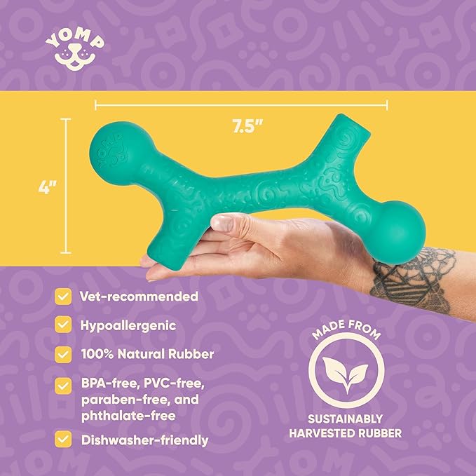 Yomp BallBone MAX: All-Natural Rubber Dog Toy, Nontoxic, Safe for Pet Play (Teal)