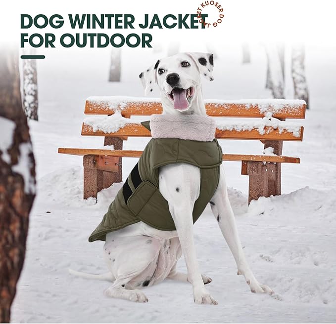 Kuoser Dog Jacket, Winter Dog Coats for Medium Dogs, Cold Weather Coats Pet Clothes, Doggie Snow Jacket for Frech Bulldog, Boston Terrier, Green M