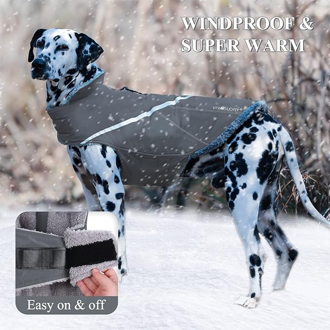 VIVAGLORY Snowrap Dog Coat, Jacket with Harness Hole & Velcro Closure, Dog Coat for Winter & Cold Weather, Fluffy Warm Fleece Lined Reflective Water Resistant for Puppy, S, Grey