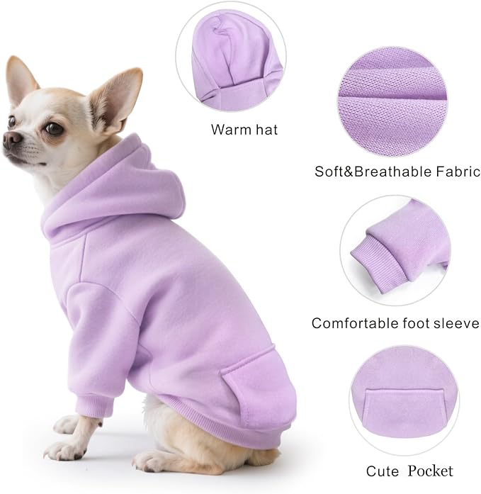 Idepet Pet Dog Hoodies 2 Pack with Pocket, Dog Outfits for Small Pets Chihuahua Clothes Warm Coat Jacket Autumn Puppy Sweatshirt Cats Clothing