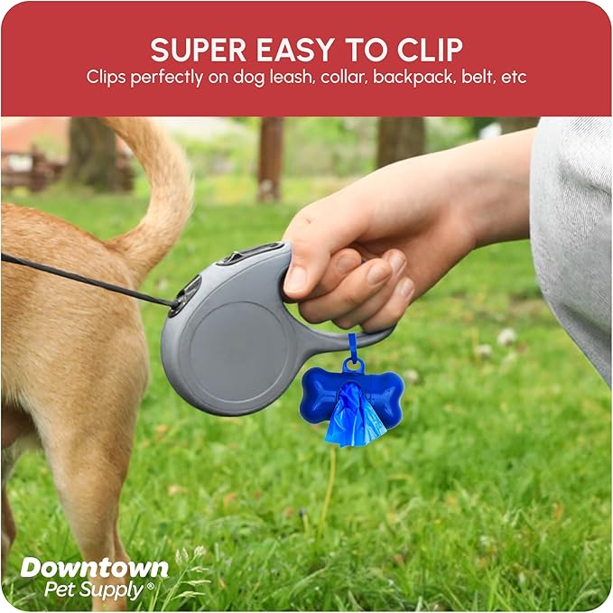 Downtown Pet Supply Poop Bags for Dogs with Dispenser, 2200 Count - Leak-Proof Dog Waste Bags and Bone-Shaped Dog Poop Bags Holder for Leash - Rainbow of Colors, 12.5" x 8.5"