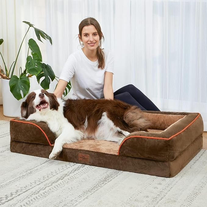 Comfort Expression Orthopedic Dog Bed for Small Dogs 20x14 Inch, Waterproof Supportive Egg Crate Foam Small Pet Bed with Removable Bolsters, Dog Couch with Washable Cover & Non-Slip Bottom, Brown
