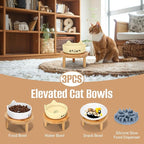 3PCS Elevated Cat Bowls,Wide Raised Ceramic Pet Dishes with Bamboo Stand, Whisker Friendly Pet Water or Food Plates Feeding Station for Indoor Small Dogs, Kitten (Yellow(3PCS))